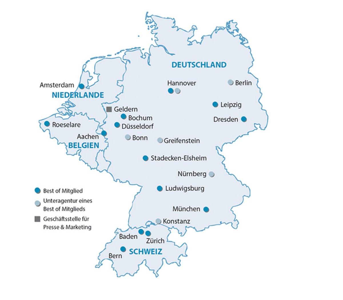 Landkarte Best of Travel Group Standorte mit Büros